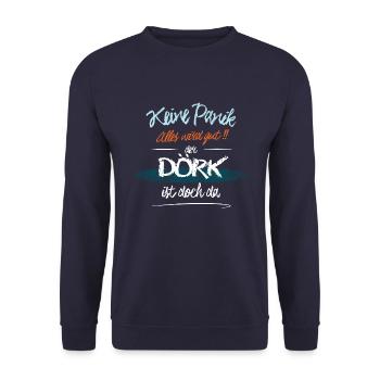 Dörk - Keine Panik. Alles wird gut - Unisex Pullover - Navy - Vorne - Alina (178cm) & Michal (187cm)