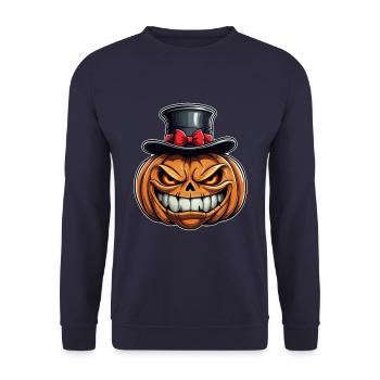 Citrouille d’Halloween souriante drôle avec chapeau haut de forme - Sweat-shirt Unisexe - marine - Devant - Alina (178cm) & Michal (187cm)