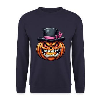Citrouille d’Halloween souriante drôle avec chapeau haut de forme - Sweat-shirt Unisexe - marine - Devant - Alina (178cm) & Michal (187cm)
