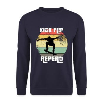 Kick Flip Repeat Skateboarding Skating Gift - Unisex Sweatshirt - navy - Front - Alina (178cm) & Michal (187cm)