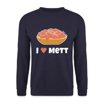 I love Mett - Bright design - Unisex Sweatshirt - navy - Front - Alina (178cm) & Michal (187cm)