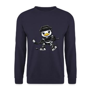 Chibi Duck joueur de hockey sur glace dessin animé - Sweat-shirt Unisexe - marine - Devant - Alina (178cm) & Michal (187cm)