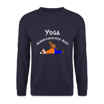 Yoga, Yogi, herabschauender Hund Asana - Unisex Pullover - Navy - Vorne - Alina (178cm) & Michal (187cm)