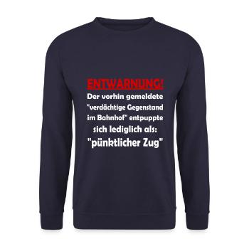 Lustiger Bahnhof Spruch Eisenbahn Zug Zu Spät - Unisex Pullover - Navy - Vorne - Alina (178cm) & Michal (187cm)