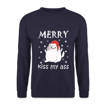 Merry Kiss My Ass Anti Christmas Ugly Christmas - Unisex Sweatshirt - navy - Front - Alina (178cm) & Michal (187cm)