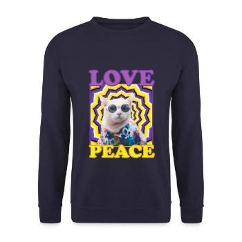 Love Peace Hippie Cat Drugs Optical Illusion - Unisex Sweatshirt - navy - Front - Alina (178cm) & Michal (187cm)