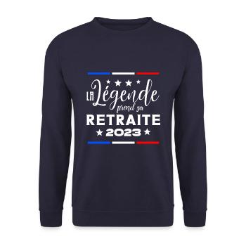 La Légende Prend sa Retraite 2023 - Humour F/H - Sweat-shirt Unisexe - marine - Devant - Alina (178cm) & Michal (187cm)