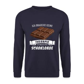 Ich brauche keine Therapie, brauch nur Schokolade - Unisex Pullover - Navy - Vorne - Alina (178cm) & Michal (187cm)