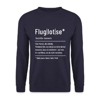 Fluglotse - Definition - Lexikon - Unisex Pullover - Navy - Vorne - Alina (178cm) & Michal (187cm)
