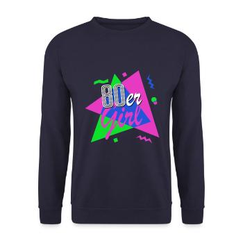 80er Girl - 80er Jahre - bunt + verrückt - retro - Unisex Pullover - Navy - Vorne - Alina (178cm) & Michal (187cm)