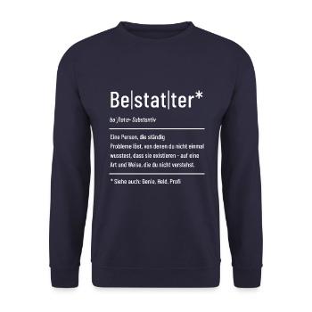 Bestatter - Definition - Lexikon - Unisex Pullover - Navy - Vorne - Alina (178cm) & Michal (187cm)