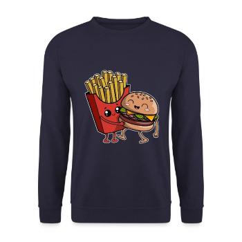Burgers & frites - restauration rapide - délicieux - fête - Sweat-shirt Unisexe - marine - Devant - Alina (178cm) & Michal (187cm)