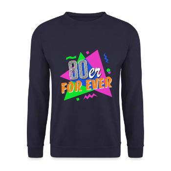 80er For Ever - 80er Jahre - bunt + verrückt - Unisex Pullover - Navy - Vorne - Alina (178cm) & Michal (187cm)