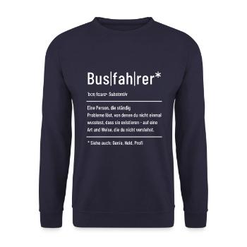 Busfahrer - Definition - Lexikon - Unisex Pullover - Navy - Vorne - Alina (178cm) & Michal (187cm)