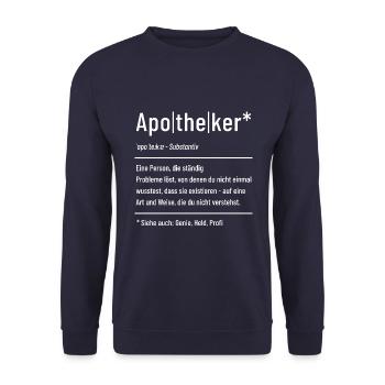 Apotheker - Definition - Lexikon - Unisex Pullover - Navy - Vorne - Alina (178cm) & Michal (187cm)