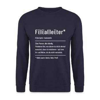 Filialleiter - Definition - Lexikon - Unisex Pullover - Navy - Vorne - Alina (178cm) & Michal (187cm)