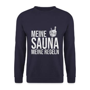 Sauna Meine Regeln Aufguss - Unisex Pullover - Navy - Vorne - Alina (178cm) & Michal (187cm)