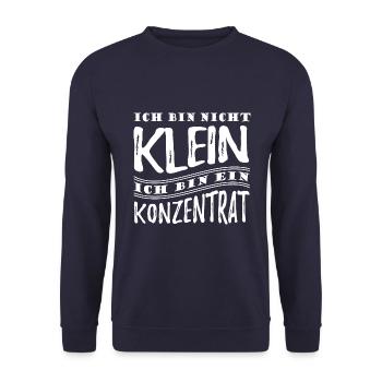 Ich bin nicht klein bin ein Konzentrat Spruch - Unisex Pullover - Navy - Vorne - Alina (178cm) & Michal (187cm)