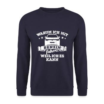 Warum ich mit Benzin fahre? Weil ich es kann - SUV - Unisex Pullover - Navy - Vorne - Alina (178cm) & Michal (187cm)