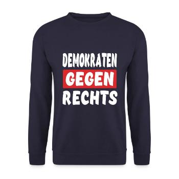Demokraten Gegen Rechts - Rechts Nein Danke - Unisex Pullover - Navy - Vorne - Alina (178cm) & Michal (187cm)