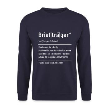 Briefträger - Definition - Lexikon - Unisex Pullover - Navy - Vorne - Alina (178cm) & Michal (187cm)
