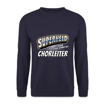 Superheld, clever getarnt als Chorleiter - Unisex Pullover - Navy - Vorne - Alina (178cm) & Michal (187cm)