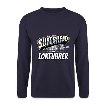 Superheld, clever getarnt als Lokführer - Unisex Pullover - Navy - Vorne - Alina (178cm) & Michal (187cm)