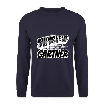 Superheld, clever getarnt als Gärtner - Unisex Pullover - Navy - Vorne - Alina (178cm) & Michal (187cm)