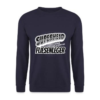 Superheld, clever getarnt als Fliesenleger - Unisex Pullover - Navy - Vorne - Alina (178cm) & Michal (187cm)