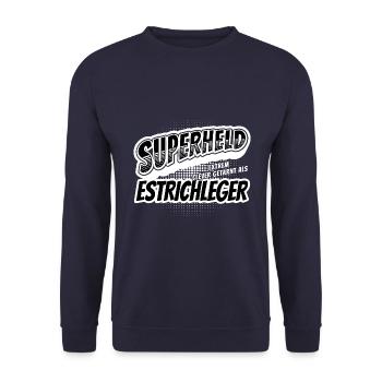Superheld, clever getarnt als Estrichleger - Unisex Pullover - Navy - Vorne - Alina (178cm) & Michal (187cm)