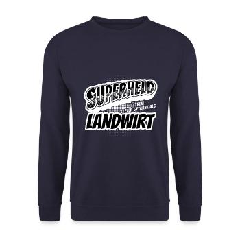 Superheld, clever getarnt als Landwirt - Unisex Pullover - Navy - Vorne - Alina (178cm) & Michal (187cm)