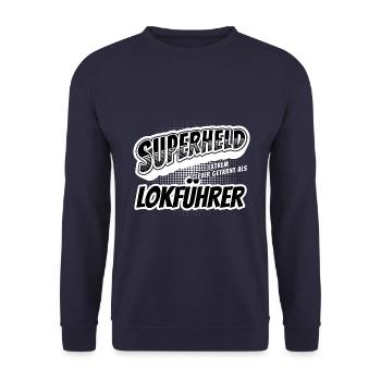 Superheld, clever getarnt als Lokführer - Unisex Pullover - Navy - Vorne - Alina (178cm) & Michal (187cm)