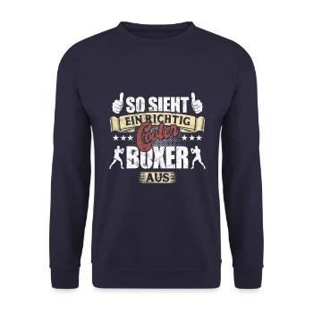 So sieht ein richtig cooler Boxer aus - Spruch - Unisex Pullover - Navy - Vorne - Alina (178cm) & Michal (187cm)