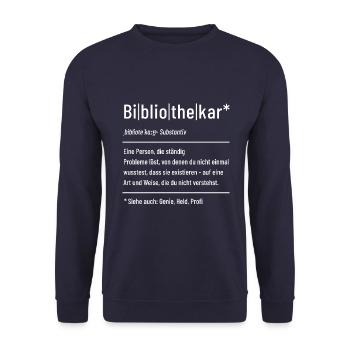 Bibliothekar - Definition - Lexikon - Unisex Pullover - Navy - Vorne - Alina (178cm) & Michal (187cm)