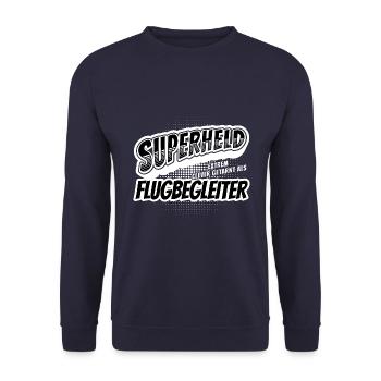 Superheld, clever getarnt als Flugbegleiter - Unisex Pullover - Navy - Vorne - Alina (178cm) & Michal (187cm)