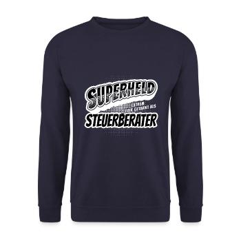 Superheld, clever getarnt als Steuerberater - Unisex Pullover - Navy - Vorne - Alina (178cm) & Michal (187cm)