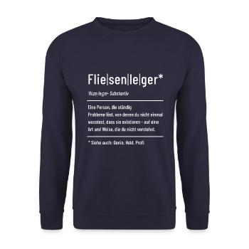Fliesenleger - Definition - Lexikon - Unisex Pullover - Navy - Vorne - Alina (178cm) & Michal (187cm)