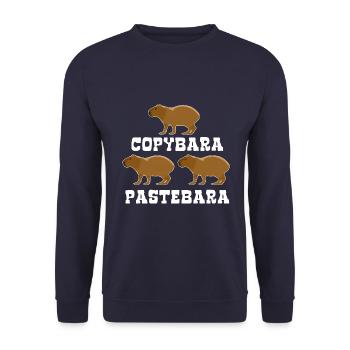 Copybara - Capybara Wortspiel - Copy Paste - Unisex Pullover - Navy - Vorne - Alina (178cm) & Michal (187cm)