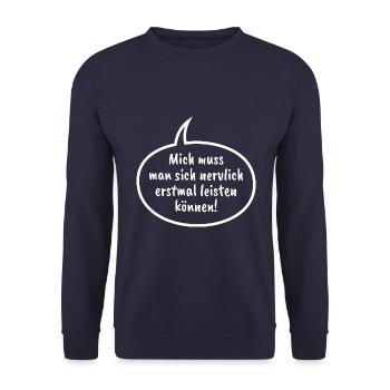 Mich muss man sich nervlich leisten können Spruch - Unisex Pullover - Navy - Vorne - Alina (178cm) & Michal (187cm)