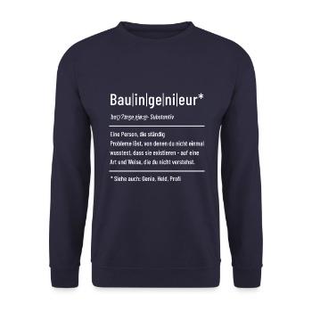 Bauingenieur - Definition - Lexikon - Unisex Pullover - Navy - Vorne - Alina (178cm) & Michal (187cm)