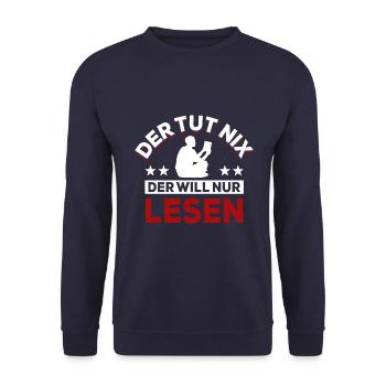 Der tut nix der will nur lesen - Spruch - Unisex Pullover - Navy - Vorne - Alina (178cm) & Michal (187cm)