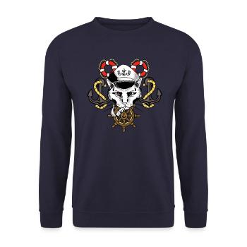 Matrosen Cat Anker - Unisex Pullover - Navy - Vorne - Alina (178cm) & Michal (187cm)