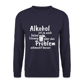 Alkohol ist keine Lösung aber schmeckt besser - Unisex Pullover - Navy - Vorne - Alina (178cm) & Michal (187cm)