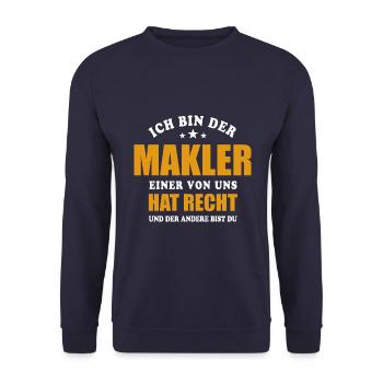 Ich bin der Makler - einer von uns hat Recht - Unisex Pullover - Navy - Vorne - Alina (178cm) & Michal (187cm)