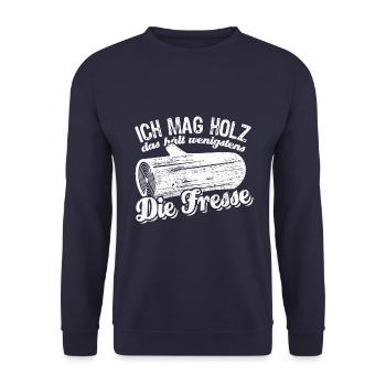 Ich mag Holz das hält wenigstens die Fresse - Unisex Pullover - Navy - Vorne - Alina (178cm) & Michal (187cm)