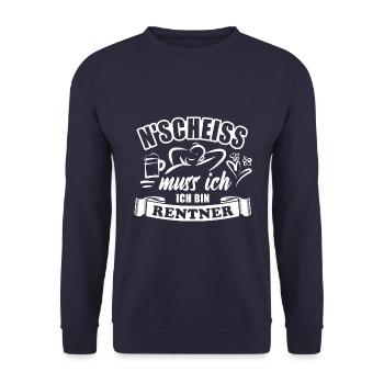 N'Scheiß muss ich, ich bin Rentner - Rente - Unisex Pullover - Navy - Vorne - Alina (178cm) & Michal (187cm)