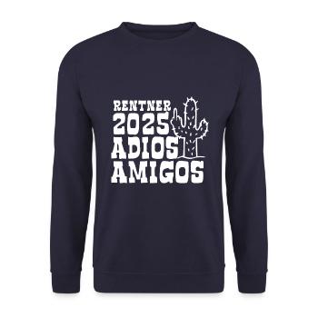 Rentner 2025 Adios Amigos Ruhestand - Pension - Unisex Pullover - Navy - Vorne - Alina (178cm) & Michal (187cm)