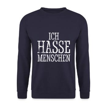 Ich hasse Menschen - Spruch - Unisex Pullover - Navy - Vorne - Alina (178cm) & Michal (187cm)