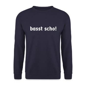 Bayern bayerisch bayrisch Bayer basst scho - Unisex Pullover - Navy - Vorne - Alina (178cm) & Michal (187cm)