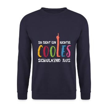 Schulkind - Einschulung - Erstklässler - Unisex Pullover - Navy - Vorne - Alina (178cm) & Michal (187cm)